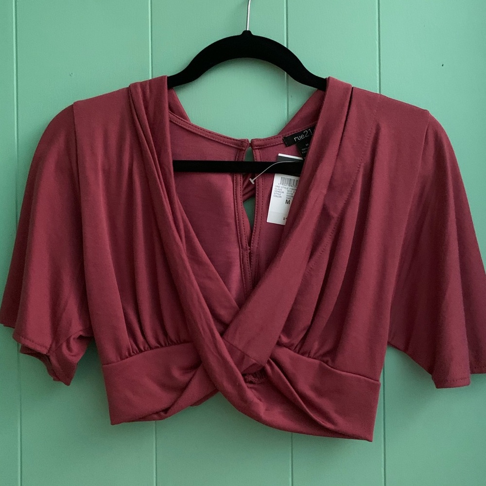 Crop wrap top with deep V